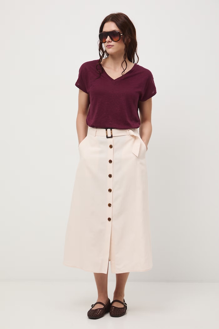 T-shirt damski lniany Basic bordowy RS26-TSD700