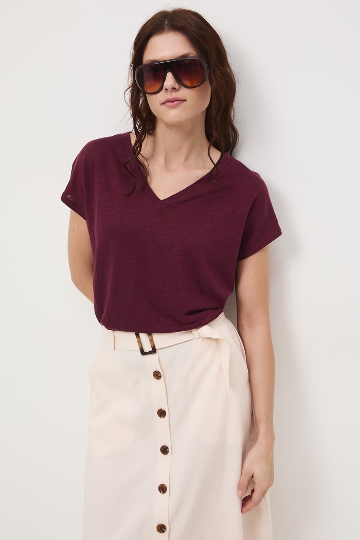 T-shirt damski lniany RS26-TSD700 bordowy RS26