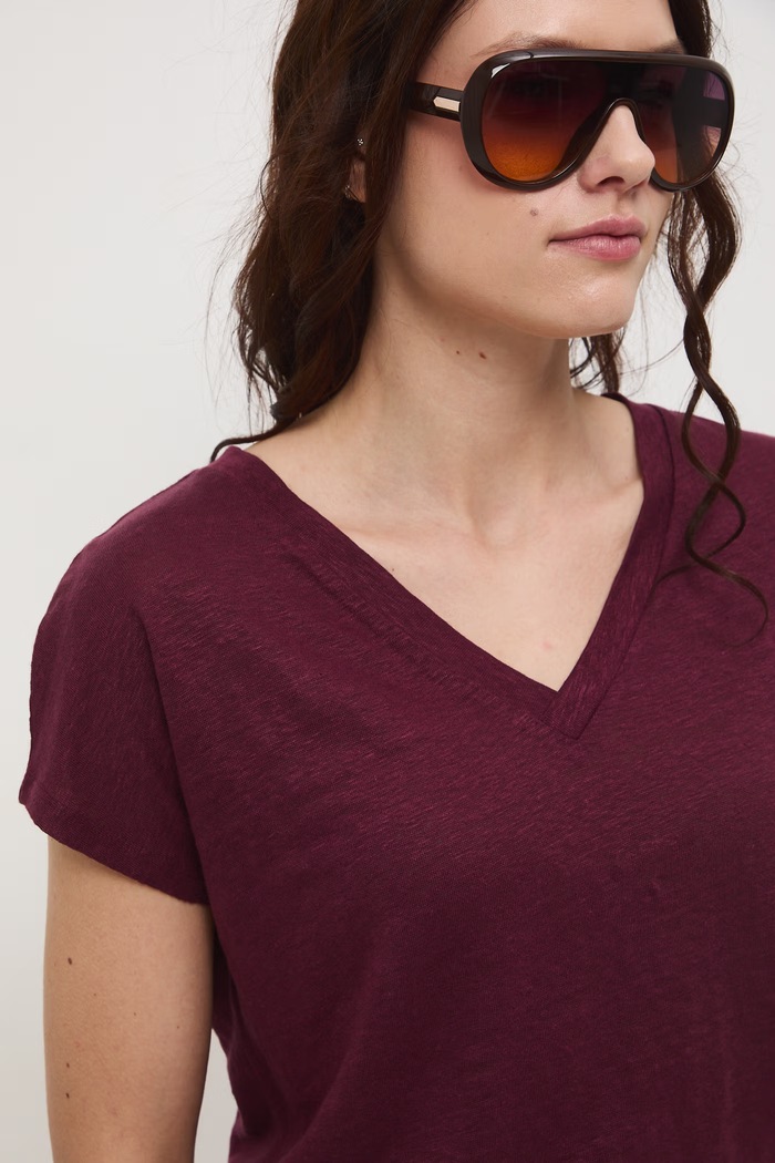 T-shirt damski lniany bordowy RS26-TSD700