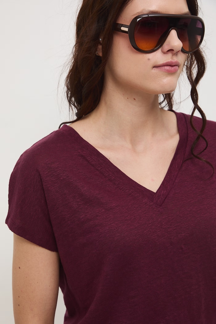 T-shirt damski lniany bordowy RS26-TSD700