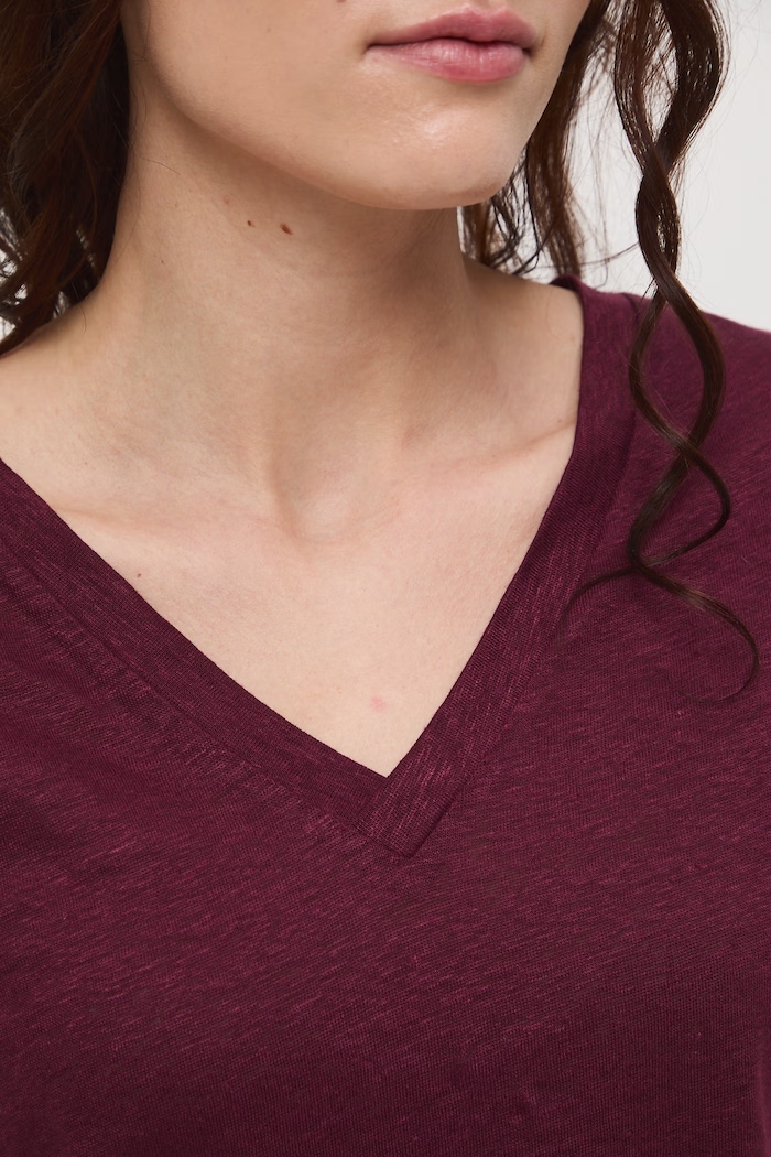 T-shirt damski lniany RS26-TSD700 bordowy