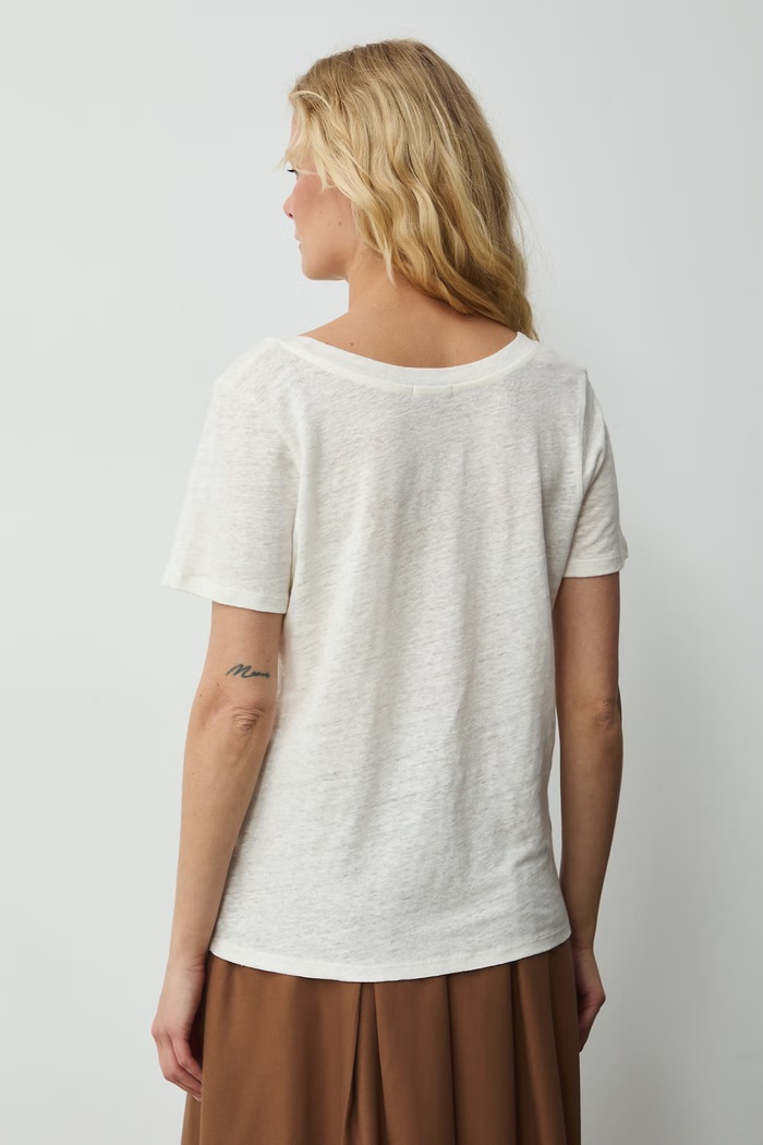 Odzież T-shirt damski lniany RS26-TSD701 beżowy