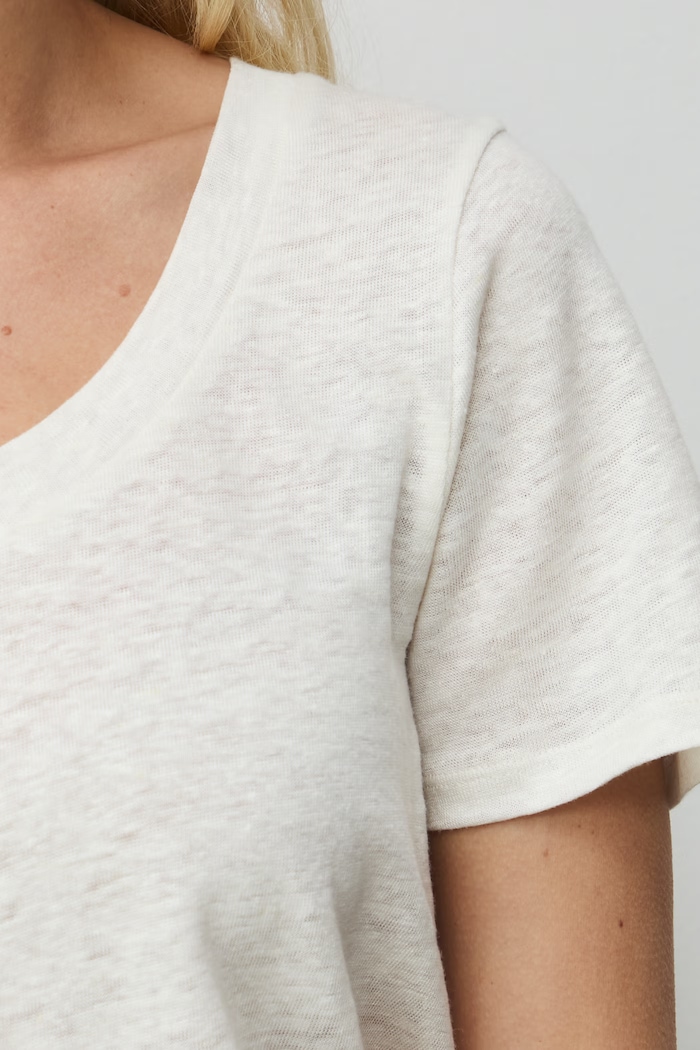 T-shirt damski lniany RS26-TSD701 beżowy