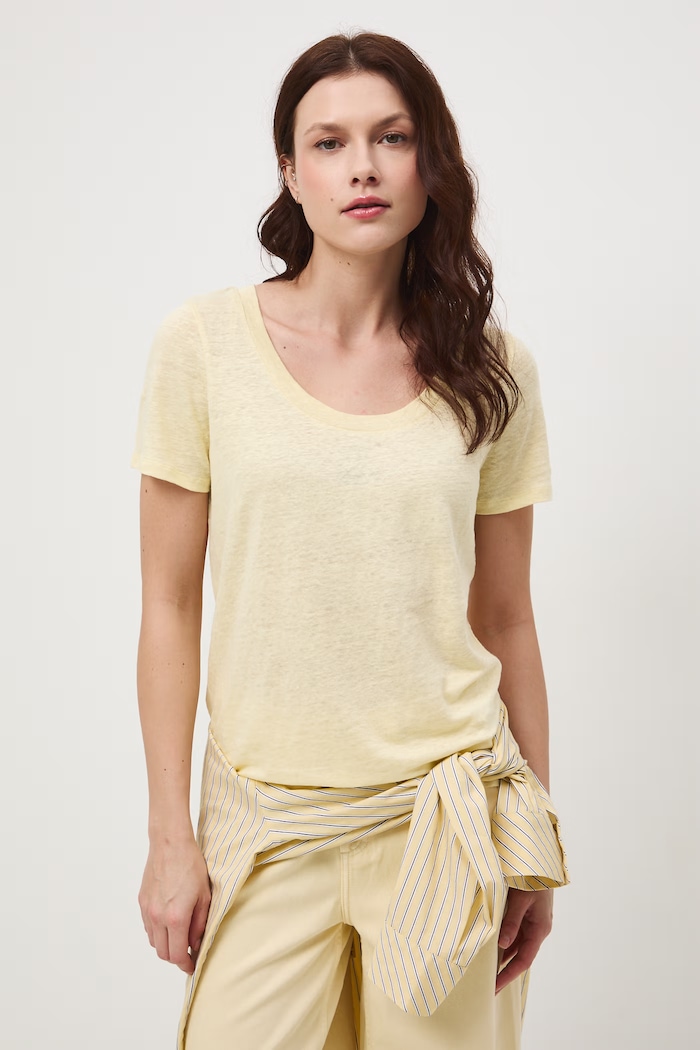 T-shirt damski lniany RS26-TSD701 żółty RS26