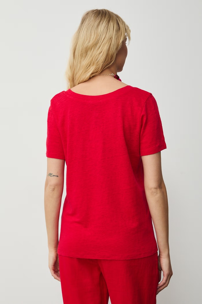 Odzież T-shirt damski lniany RS26-TSD701 czerwony