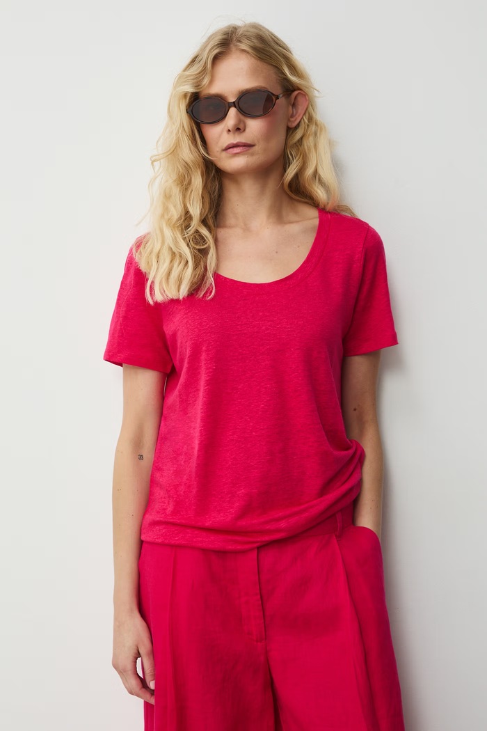 T-shirt damski lniany RS26-TSD701 różowy RS26