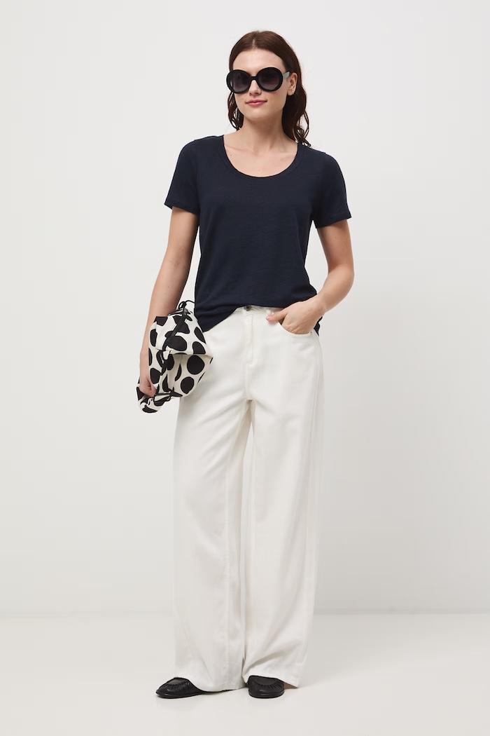 T-shirt damski lniany RS26-TSD701 granatowy RS26