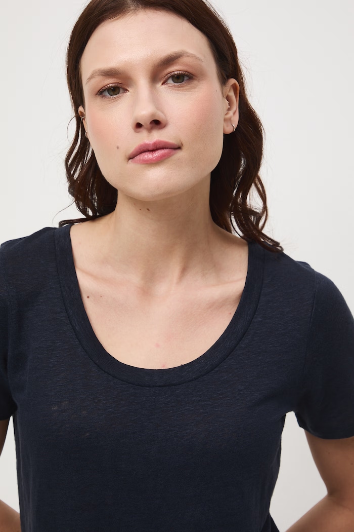 T-shirt damski lniany granatowy RS26-TSD701