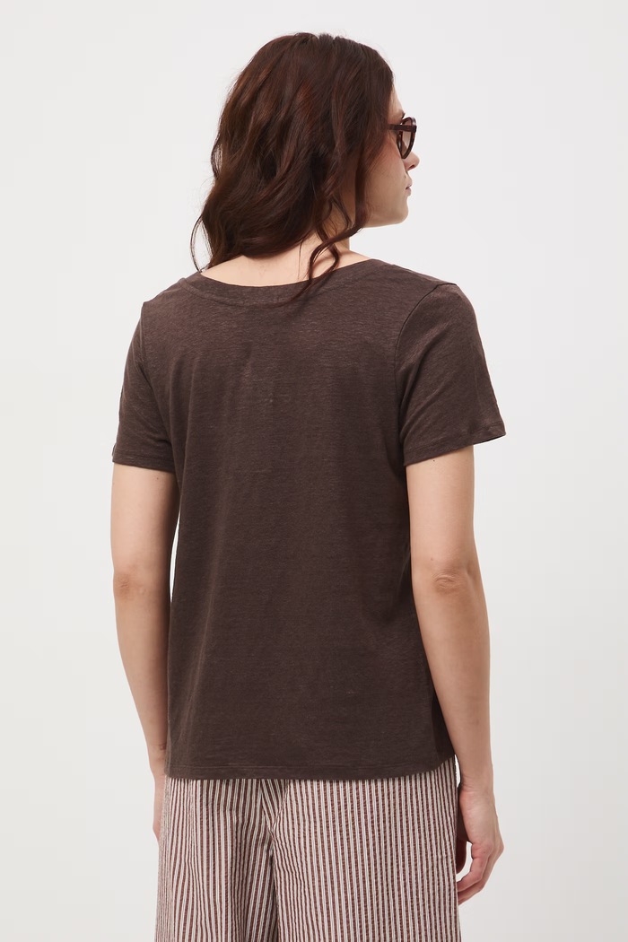 Odzież T-shirt damski lniany RS26-TSD701 brązowy