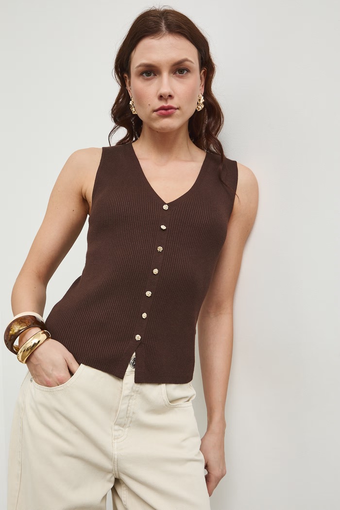 Top swetrowy damski z wiskozą RS26-TSD803 brązowy RS26