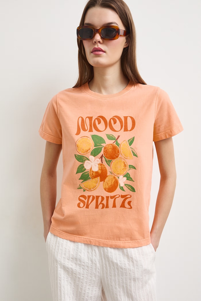T-shirt damski bawełniany z nadrukiem RS26-TSDA06 pomarańczowy RS26