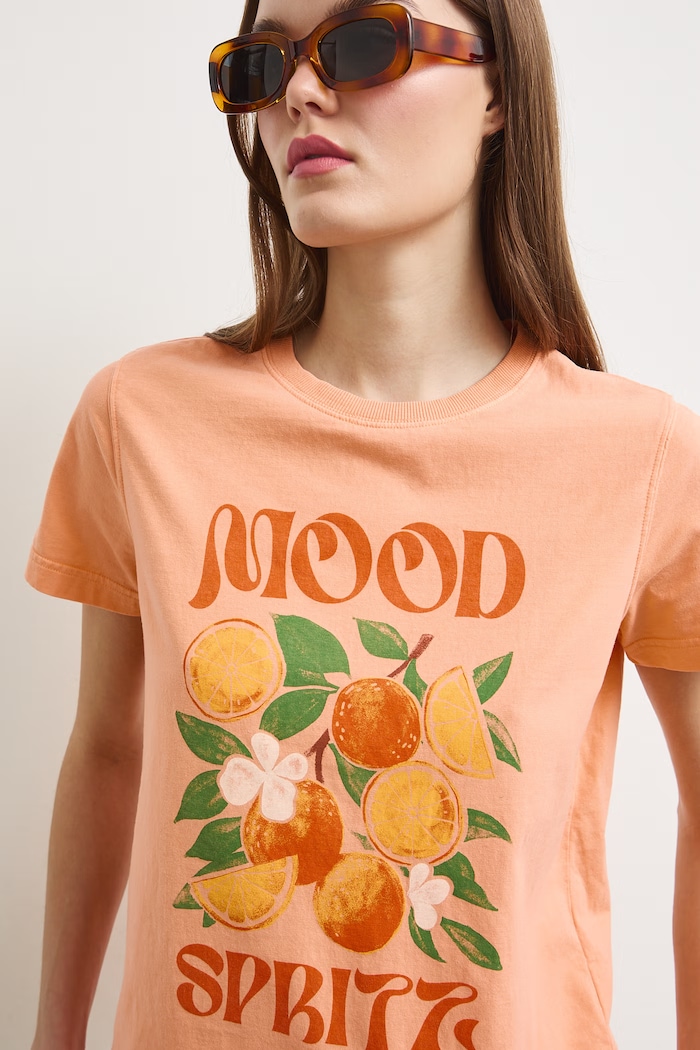 T-shirt damski bawełniany z nadrukiem pomarańczowy RS26-TSDA06