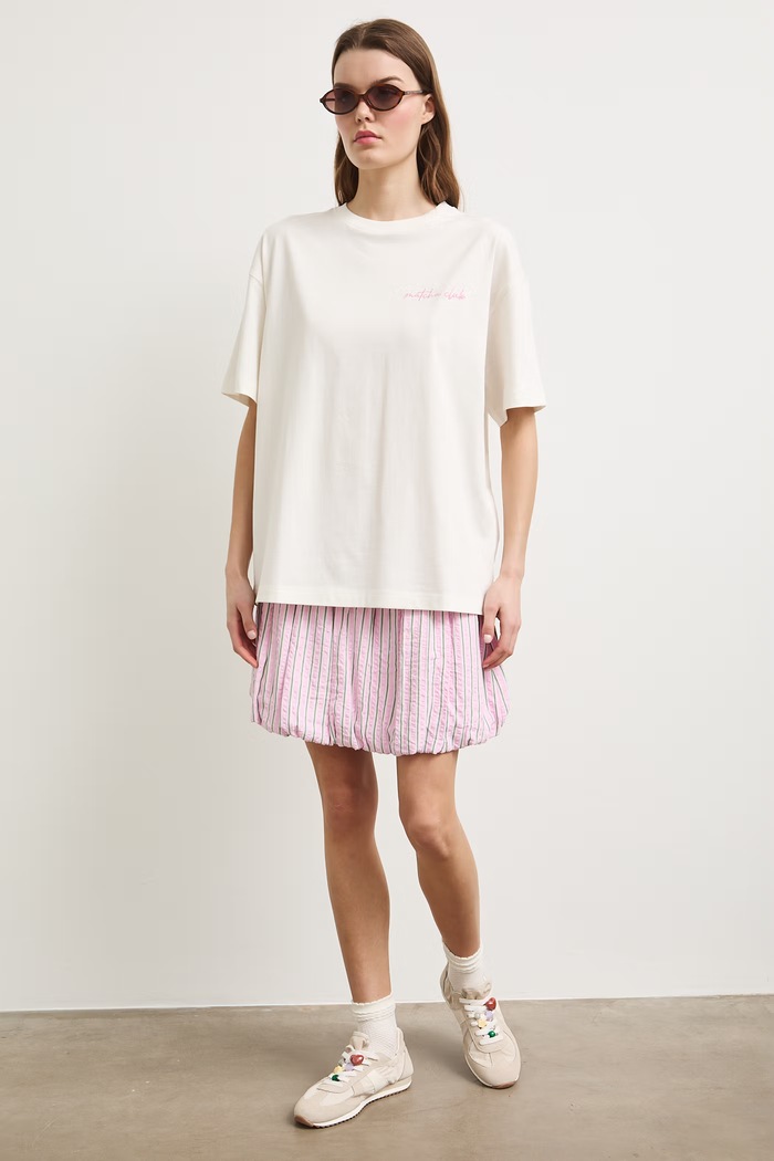 T-shirt oversize damski bawełniany beżowy RS26-TSDA08