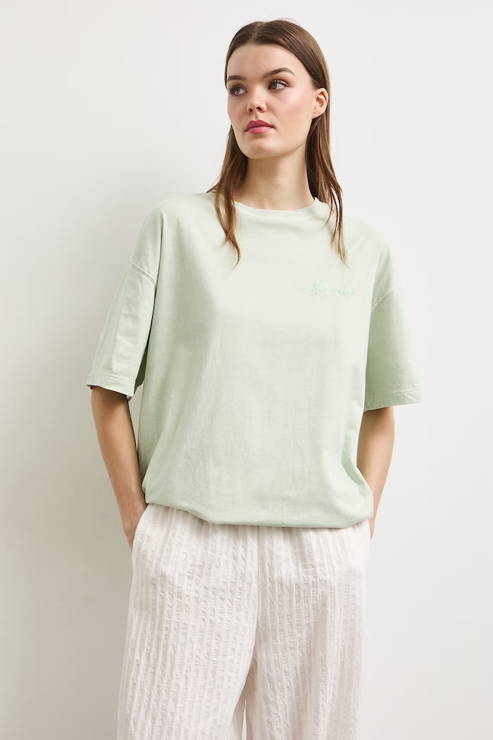 T-shirt oversize damski bawełniany RS26-TSDA08 zielony RS26