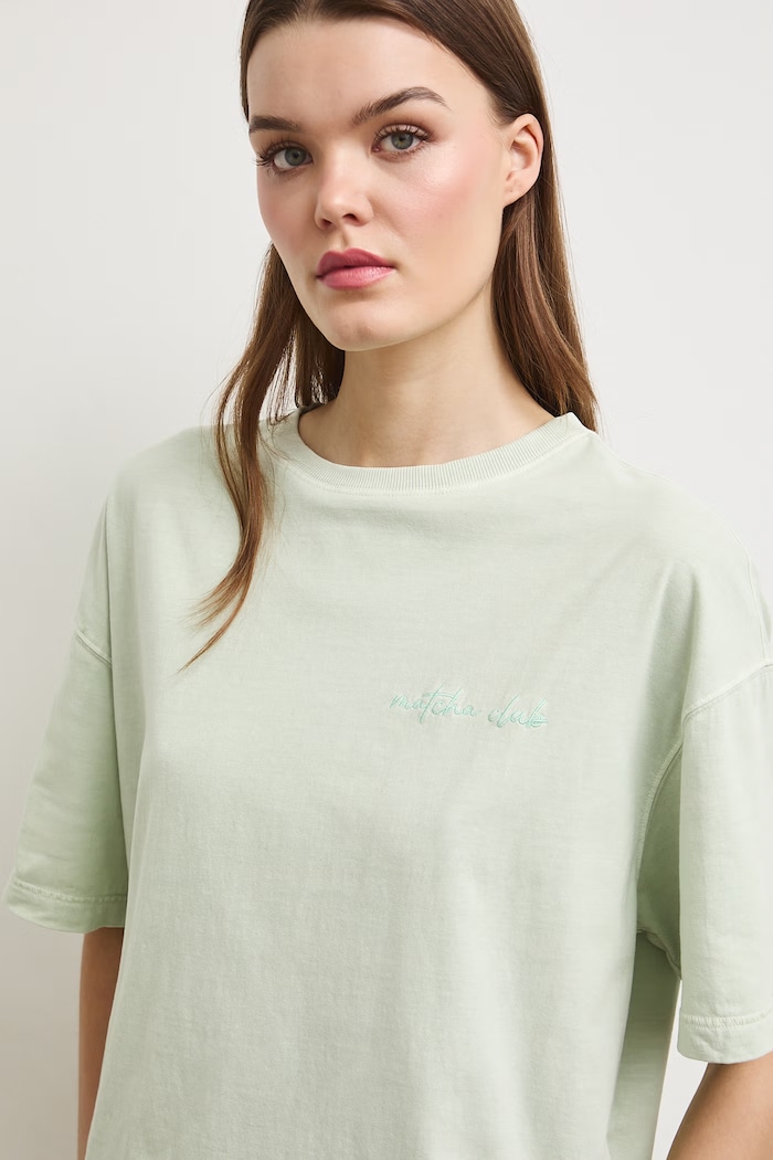 T-shirt oversize damski bawełniany zielony RS26-TSDA08