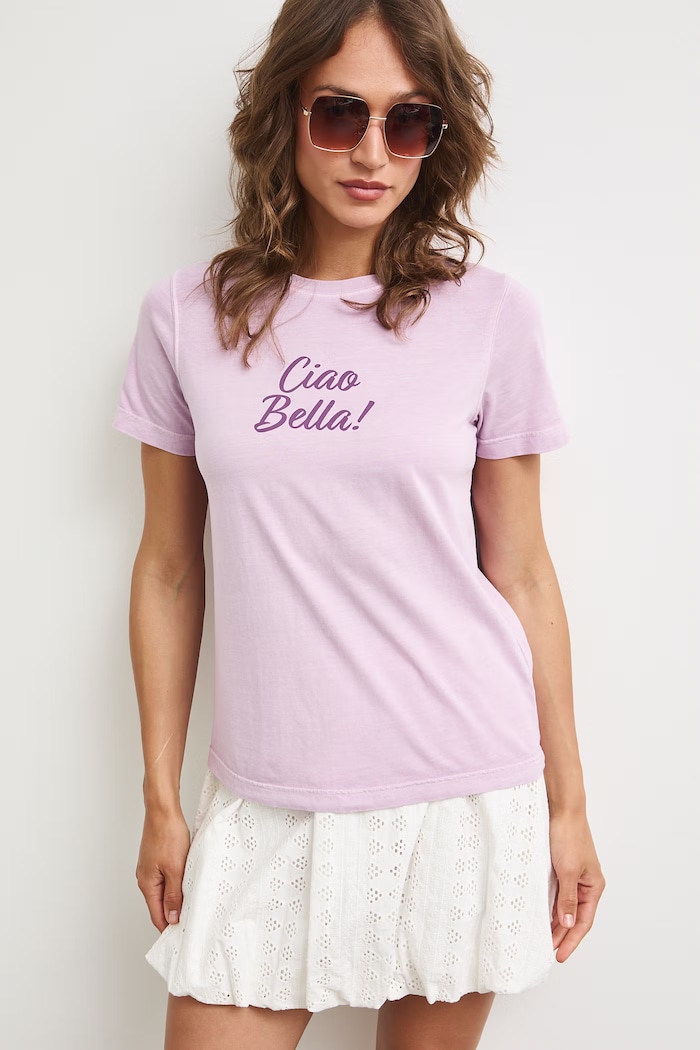 T-shirt damski bawełniany z nadrukiem fioletowy RS26-TSDA09