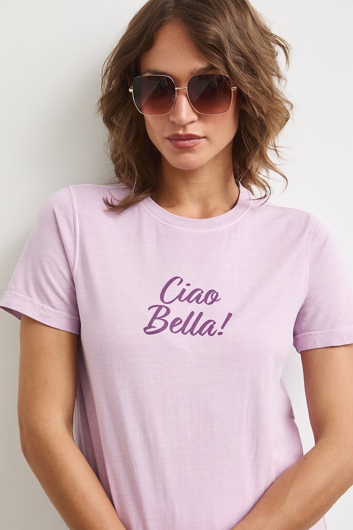 T-shirt damski bawełniany z nadrukiem fioletowy RS26-TSDA09