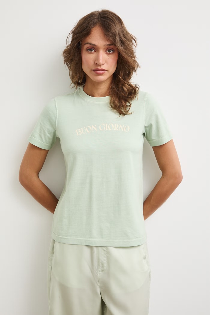 T-shirt damski bawełniany z nadrukiem zielony RS26-TSDA09