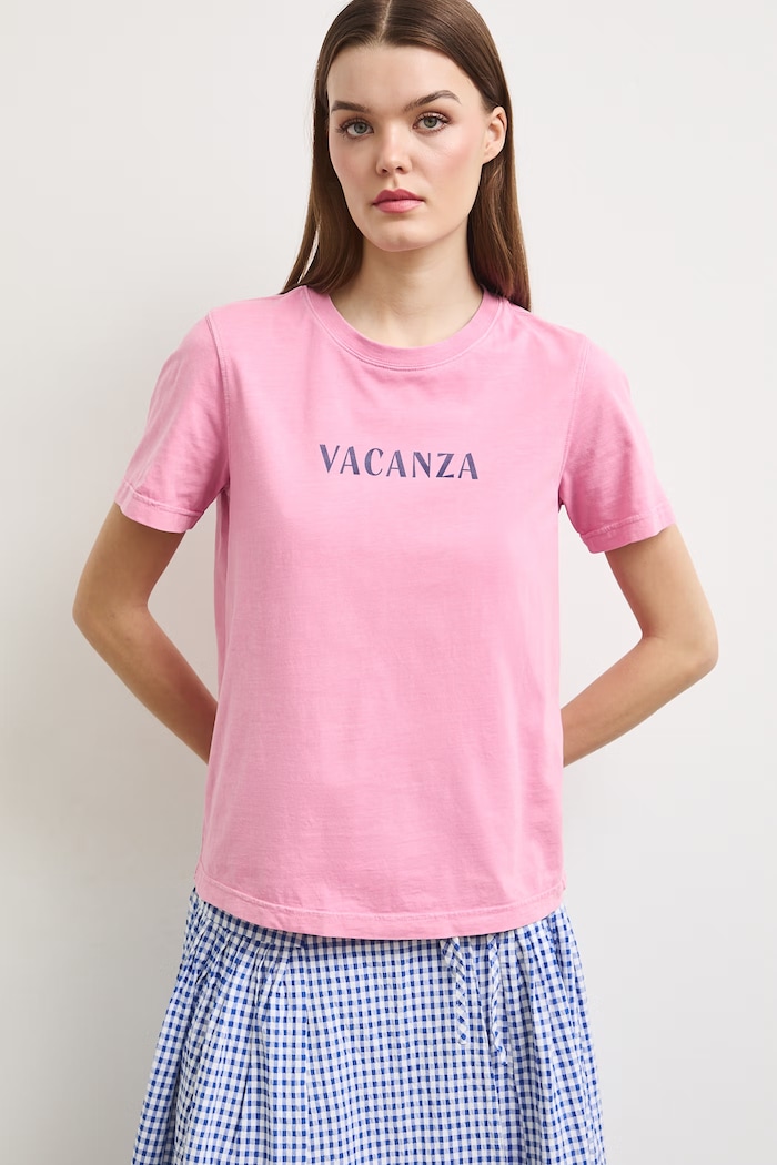 T-shirt damski bawełniany z nadrukiem RS26-TSDA09 różowy RS26