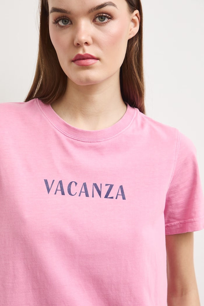 T-shirt damski bawełniany z nadrukiem różowy RS26-TSDA09