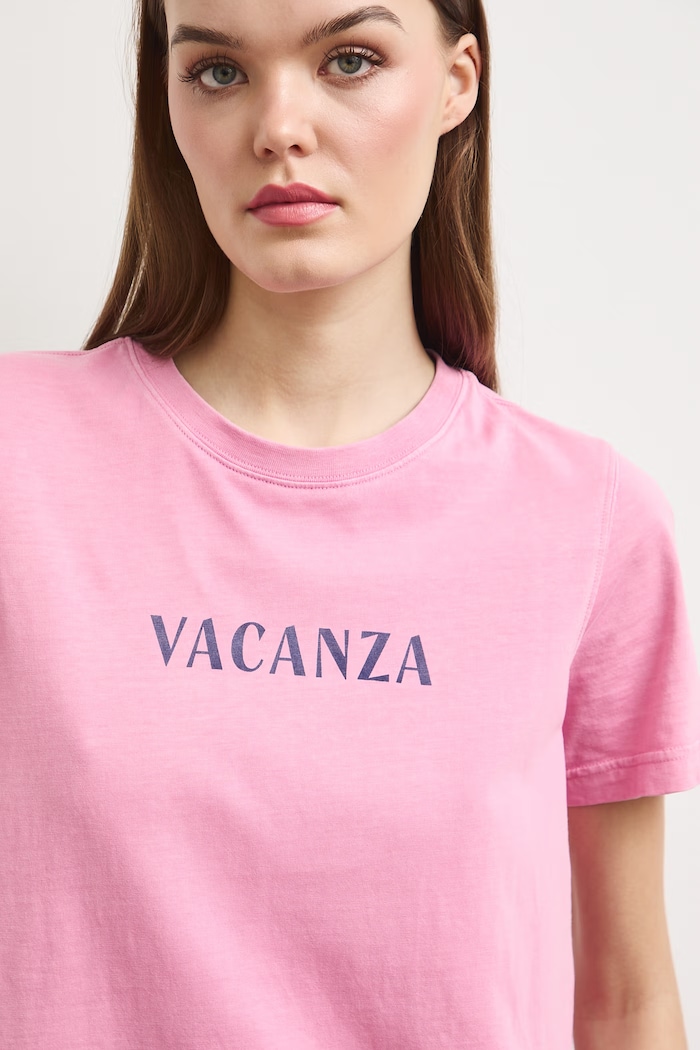 T-shirt damski bawełniany z nadrukiem różowy RS26-TSDA09