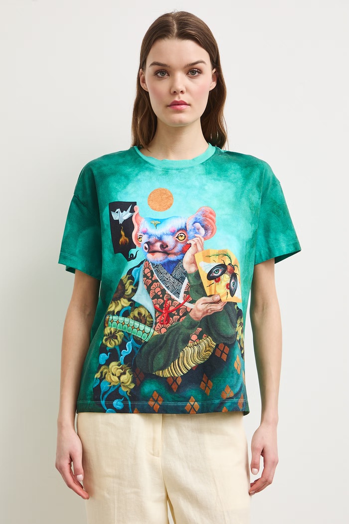Medicine oversize t-shirt γυναικείο βαμβακερό με ελαστάν RS26-TSDA59 τιρκουάζ RS26