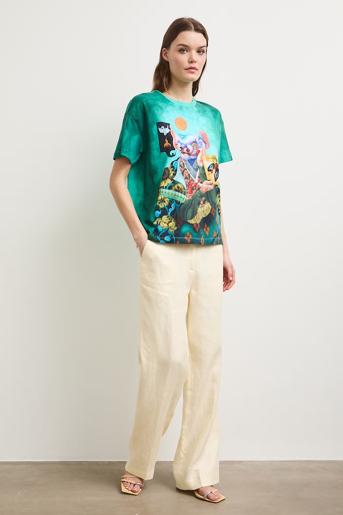 Ρούχα Medicine oversize t-shirt γυναικείο βαμβακερό με ελαστάν RS26-TSDA59 τιρκουάζ