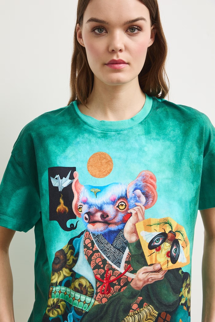Medicine oversize t-shirt γυναικείο βαμβακερό με ελαστάν RS26-TSDA59 τιρκουάζ