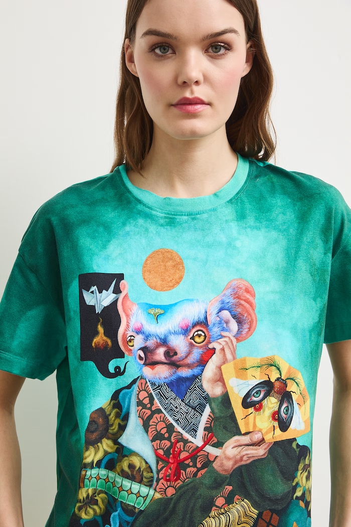 Medicine oversize t-shirt γυναικείο βαμβακερό με ελαστάν RS26-TSDA59 τιρκουάζ