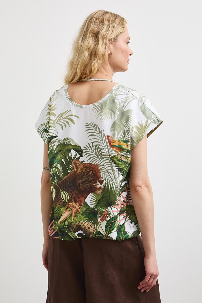 Odzież T-shirt damski bawełniany z elastanem z motywem roślinnym RS26-TSDB05 multicolor