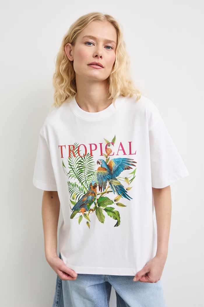 T-shirt damski bawełniany z motywem zwierzęcym RS26-TSDB10 biały RS26