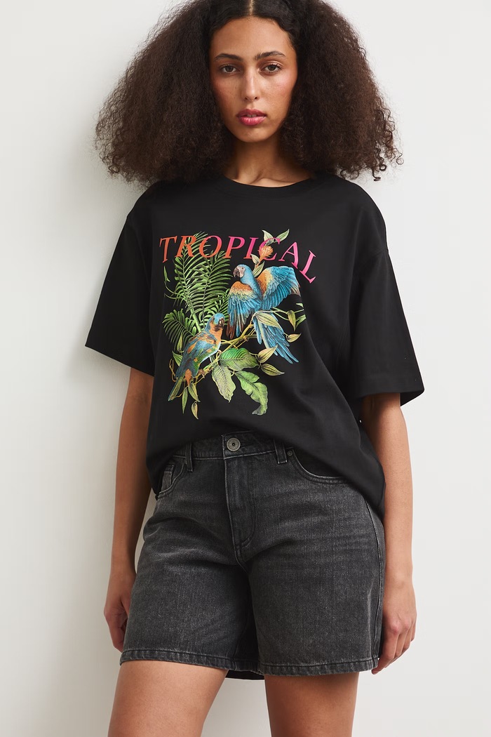 T-shirt damski bawełniany z motywem zwierzęcym czarny RS26-TSDB10