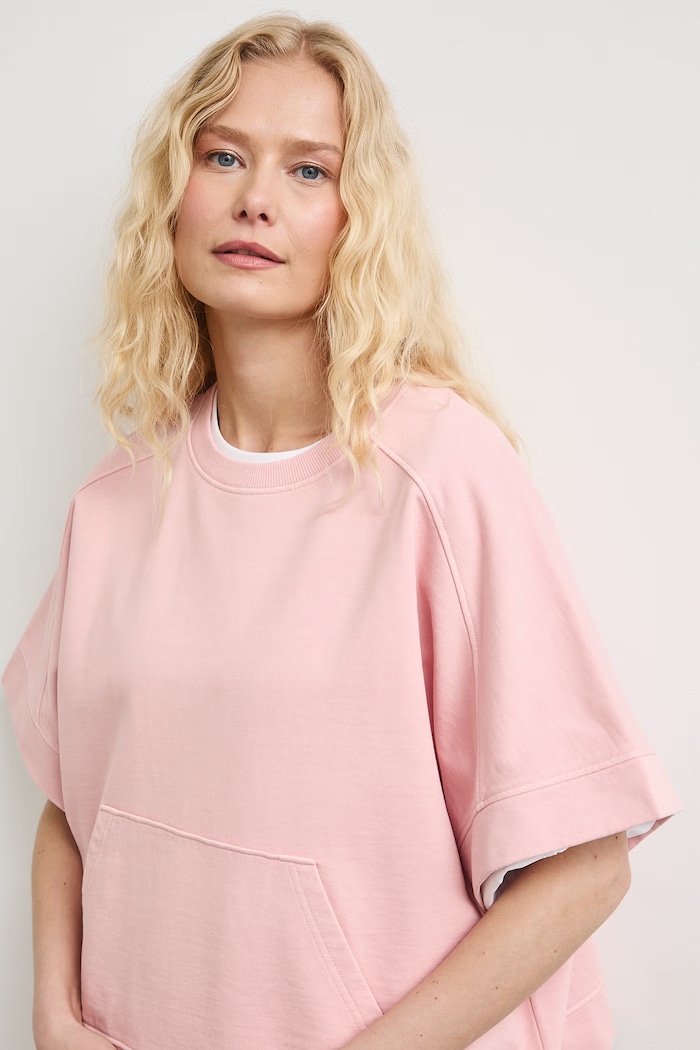T-shirt oversize damski bawełniany gładki różowy RS26-TSDB13
