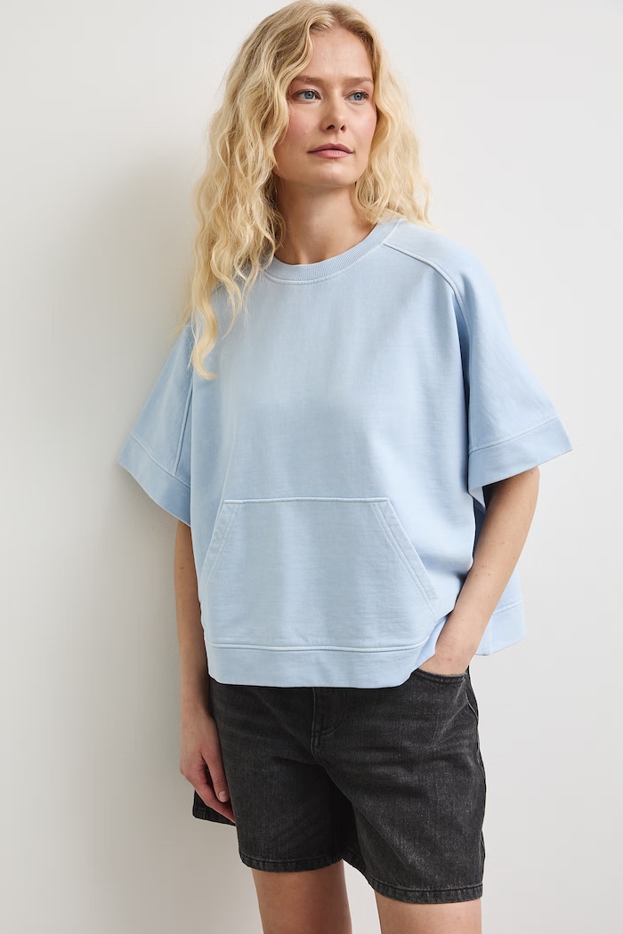 T-shirt oversize damski bawełniany gładki RS26-TSDB13 niebieski RS26
