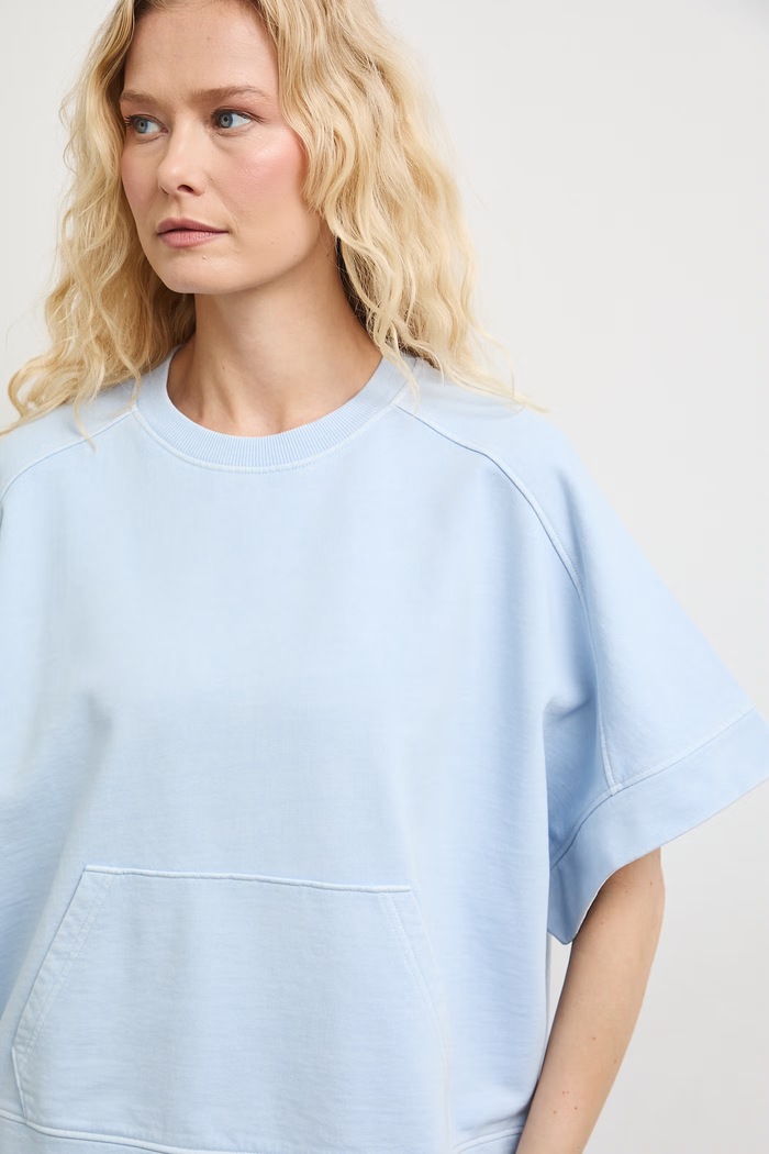T-shirt oversize damski bawełniany gładki niebieski RS26-TSDB13