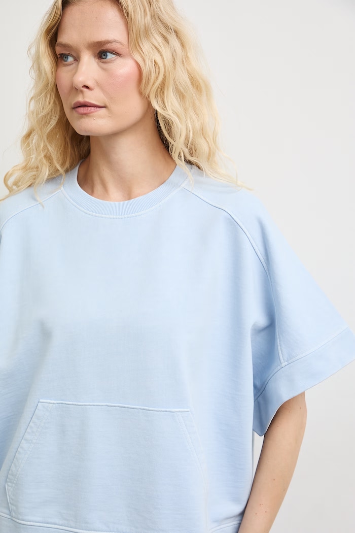 T-shirt oversize damski bawełniany gładki niebieski RS26-TSDB13