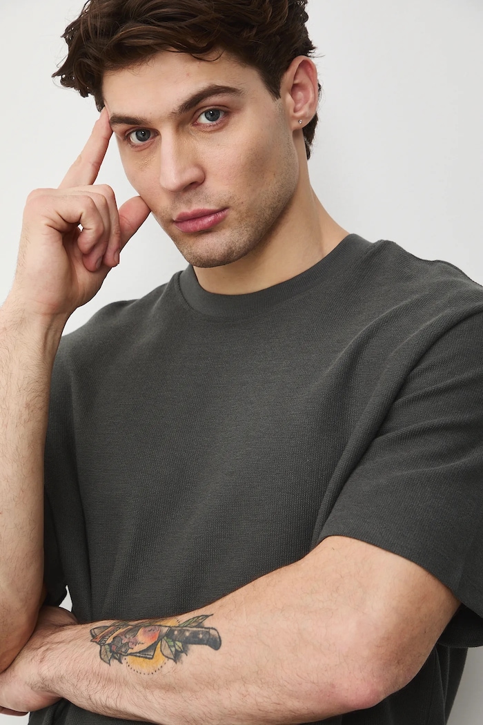T-shirt męski z fakturą zielony RS26-TSM031