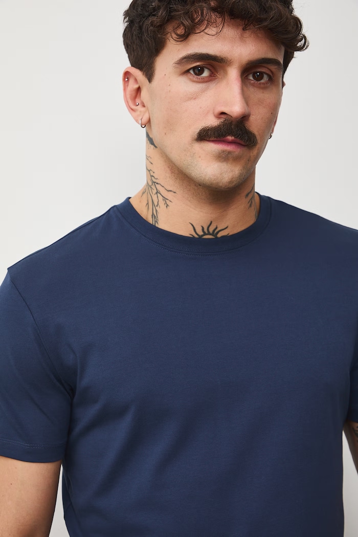 T-shirt męski bawełniany z elastanem granatowy RS26-TSM041