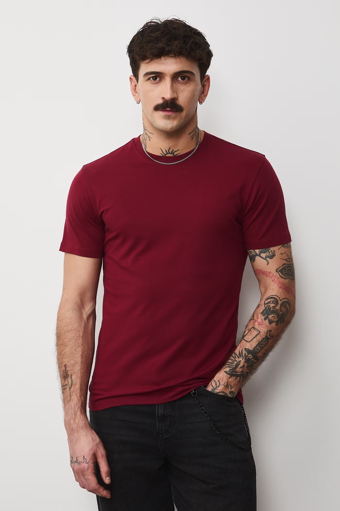 T-shirt męski bawełniany z elastanem RS26-TSM041 bordowy RS26