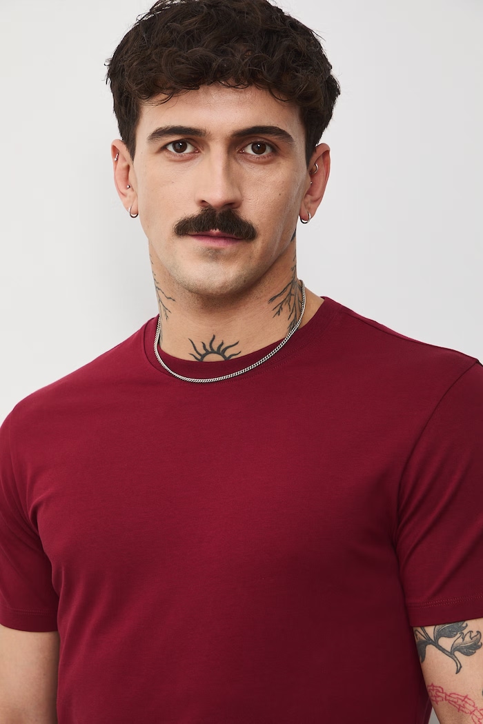 T-shirt męski bawełniany z elastanem bordowy RS26-TSM041