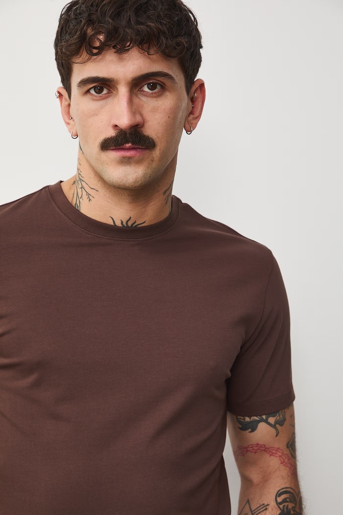 T-shirt męski bawełniany z elastanem brązowy RS26-TSM041