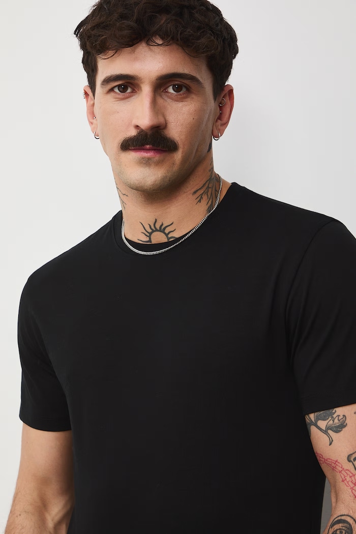 t-shirt męski bawełniany z elastanem czarny RS26-TSM041