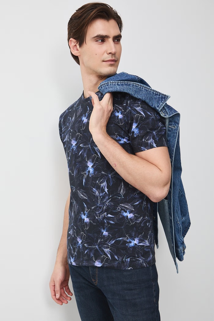 T-shirt męski bawełniany z elastanem szary RS26-TSM051