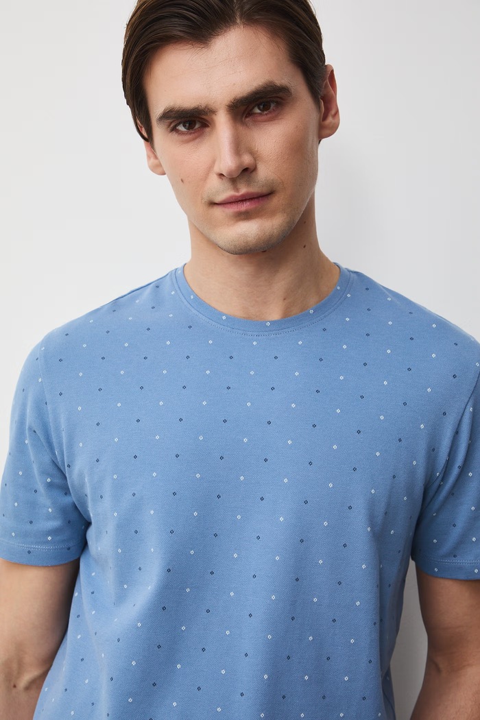 T-shirt męski bawełniany z elastanem niebieski RS26-TSM055
