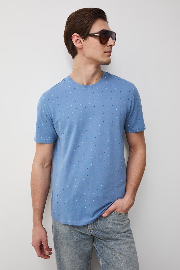 Odzież T-shirt męski bawełniany z elastanem RS26-TSM055 niebieski