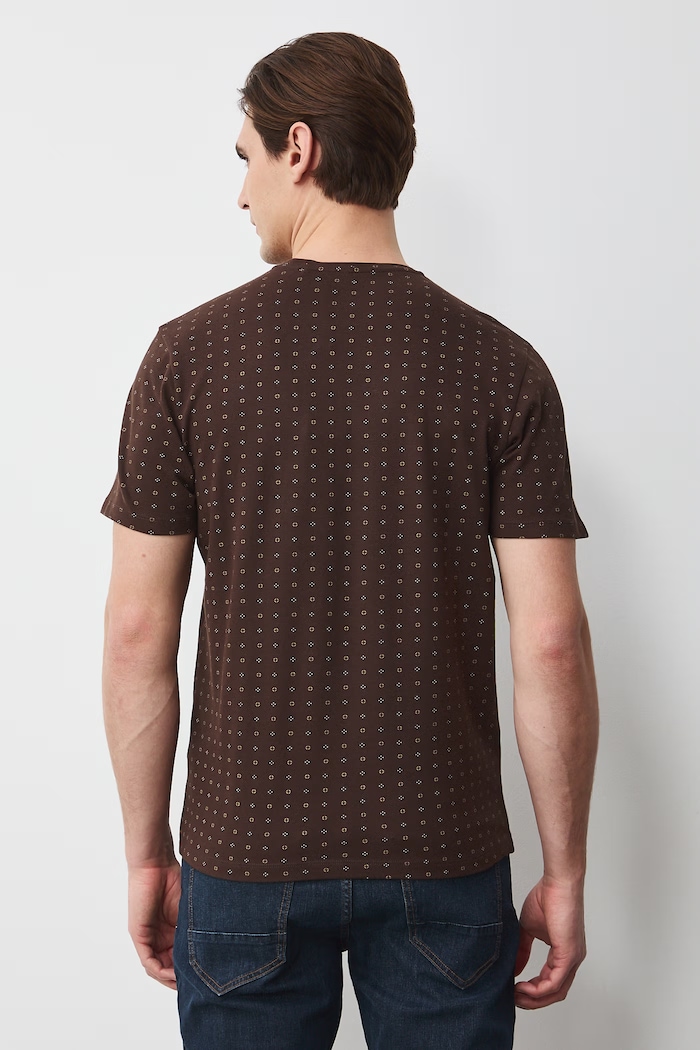 Odzież T-shirt męski bawełniany z elastanem RS26-TSM055 brązowy