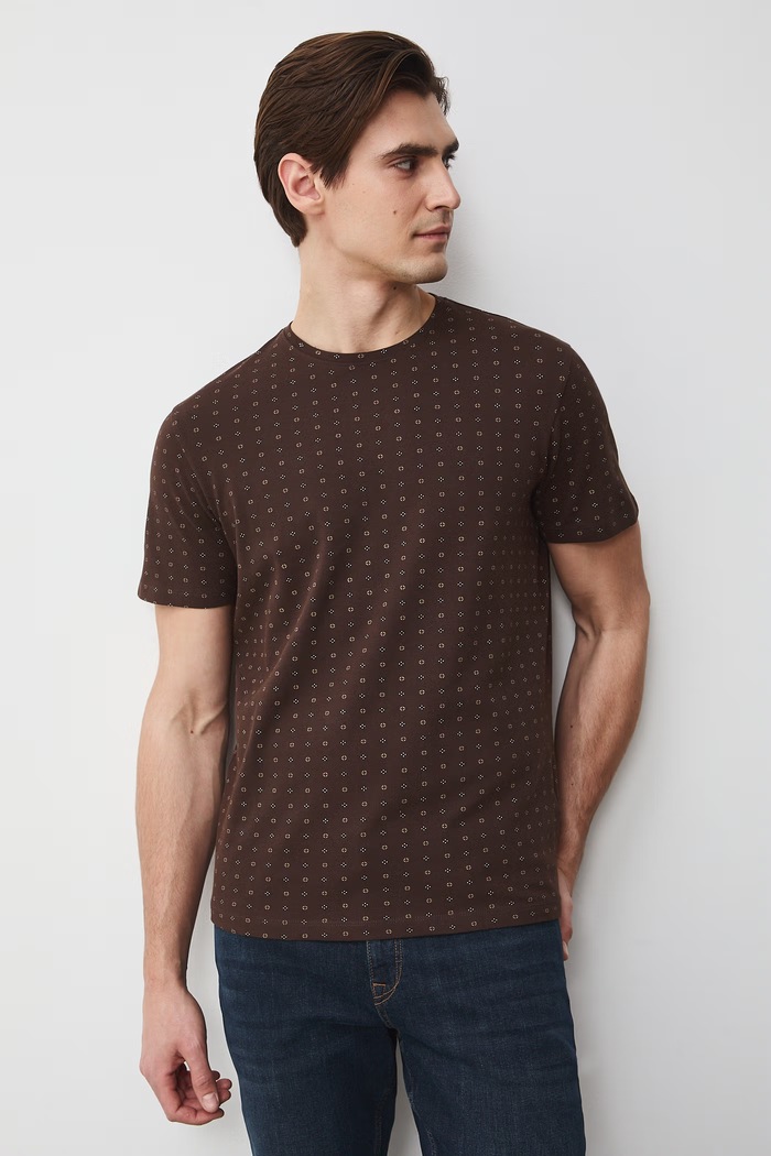 T-shirt męski bawełniany z elastanem brązowy RS26-TSM055