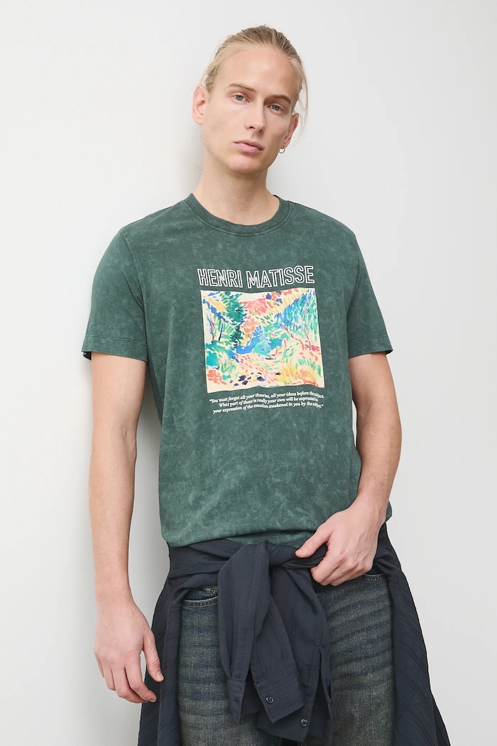 T-shirt bawełniany męski z kolekcji Eviva L'arte okrągły zielony RS26-TSM253