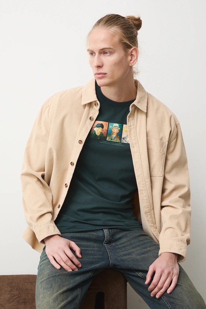 T-shirt bawełniany męski z kolekcji Eviva L'arte okrągły turkusowy RS26-TSM258