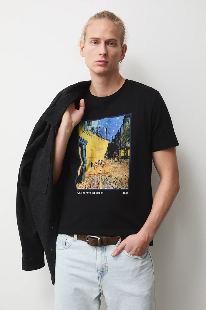 T-shirt bawełniany męski z kolekcji Eviva L'arte okrągły czarny RS26-TSM259